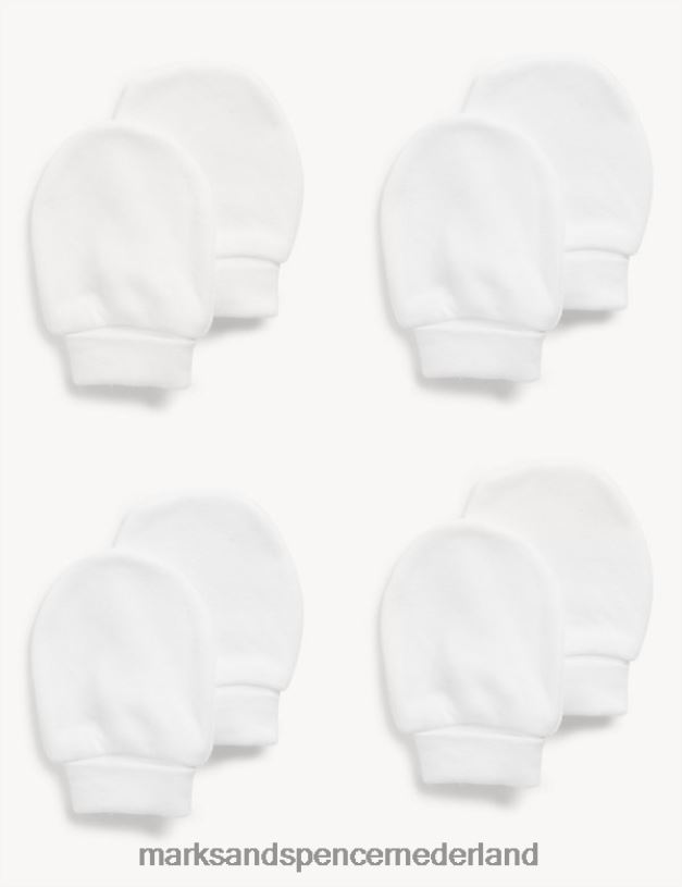 Marks & Spencer Baby 4 stuks puur katoenen wanten wit accessoires N8VZP7563
