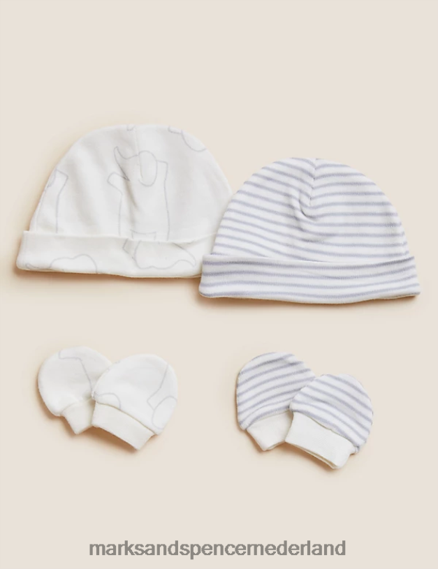 Marks & Spencer Baby Set van 2 premature mutsen en wanten witte mix kleding N8VZP7478
