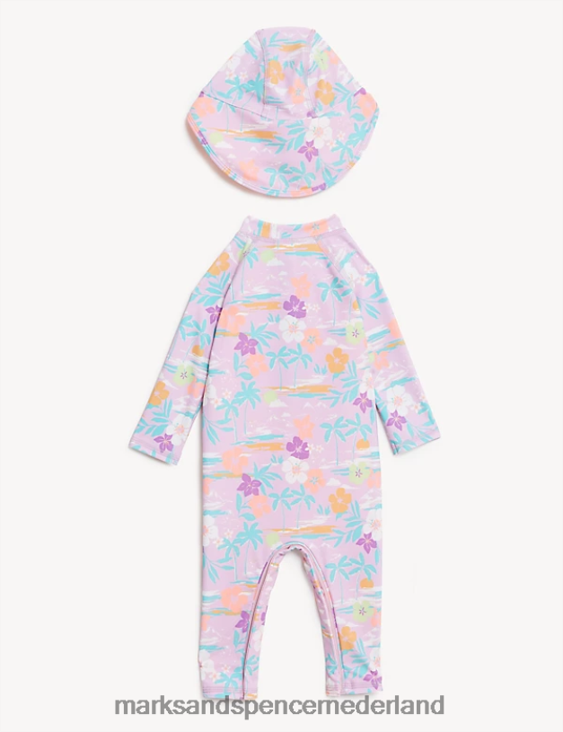 Marks & Spencer Baby 2-delige tropische zwempak- en hoedenset met korte pijpen roze mix kleding N8VZP7763