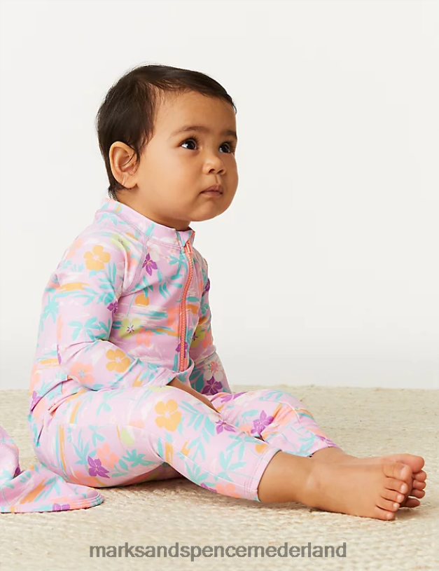 Marks & Spencer Baby 2-delige tropische zwempak- en hoedenset met korte pijpen roze mix kleding N8VZP7763