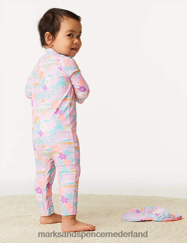 Marks & Spencer Baby 2-delige tropische zwempak- en hoedenset met korte pijpen roze mix kleding N8VZP7763