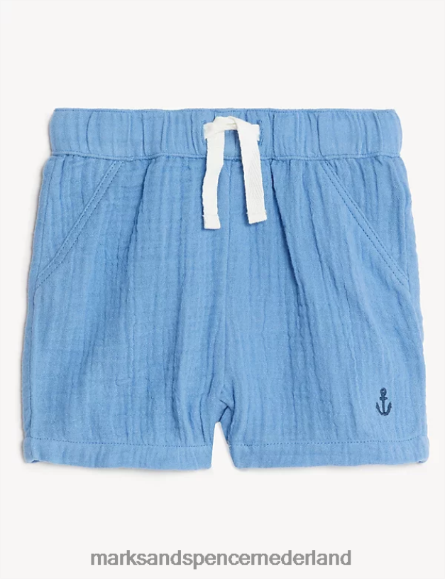 Marks & Spencer Baby korte broek van zuiver katoen blauw mengsel kleding N8VZP7567
