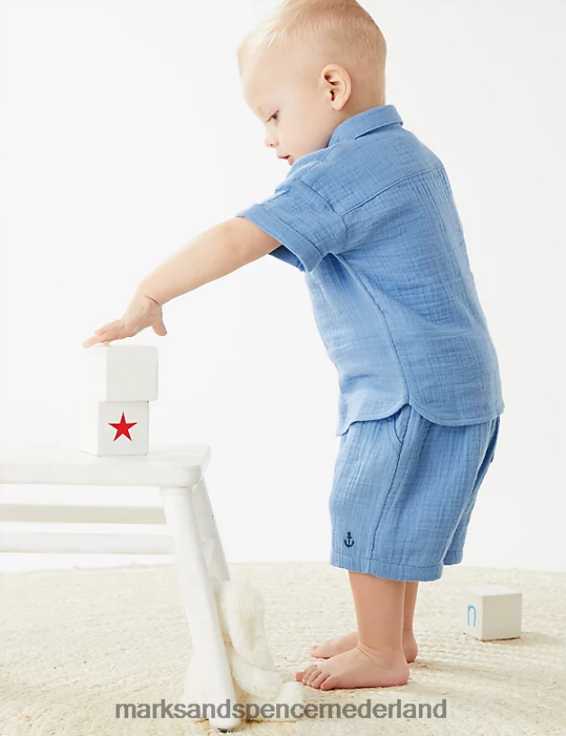Marks & Spencer Baby korte broek van zuiver katoen blauw mengsel kleding N8VZP7567