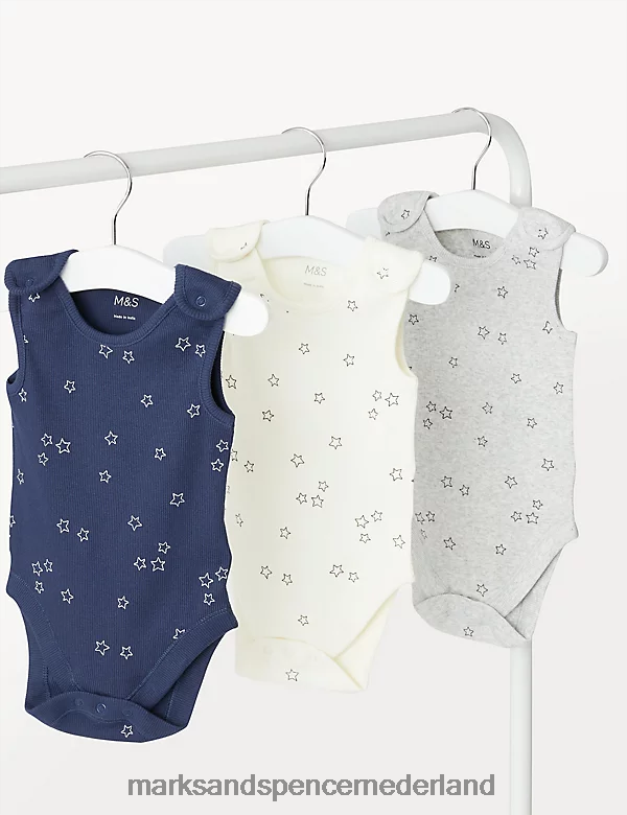 Marks & Spencer Baby 3 stuks katoenrijke bodysuits met sterrenprint calico mix kleding N8VZP7421