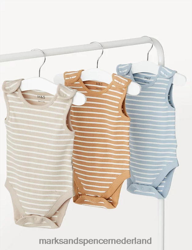 Marks & Spencer Baby 3 stuks katoenrijke gestreepte bodysuits multi kleding N8VZP7483