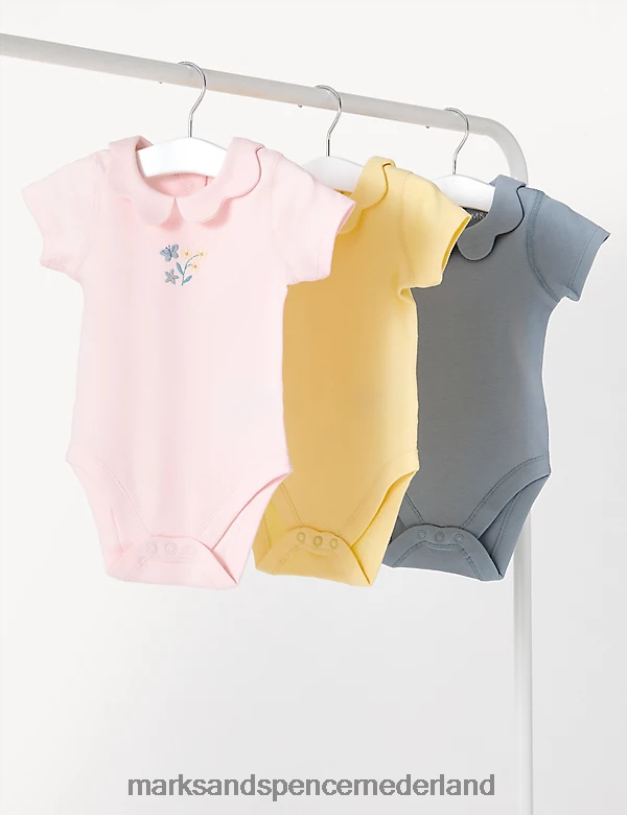 Marks & Spencer Baby 3 stuks puur katoenen bodysuits lichtblauw kleding N8VZP7739