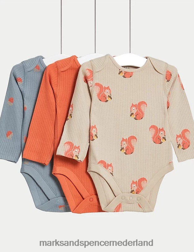 Marks & Spencer Baby 3 stuks puur katoenen bodysuits met bosprint koperen roos kleding N8VZP7285