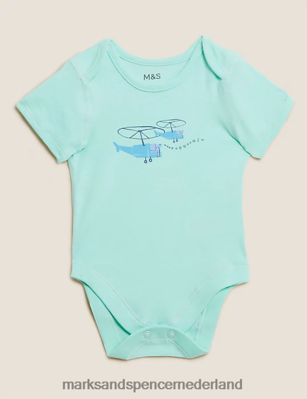 Marks & Spencer Baby 3 stuks puur katoenen bodysuits met dierenmotief multi kleding N8VZP7293