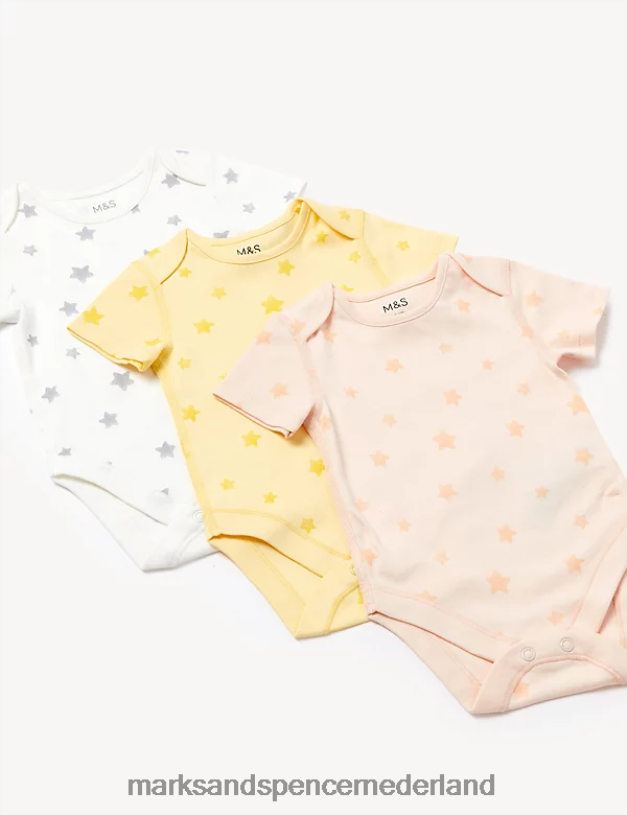 Marks & Spencer Baby 3 stuks puur katoenen bodysuits met sterren multi kleding N8VZP7484