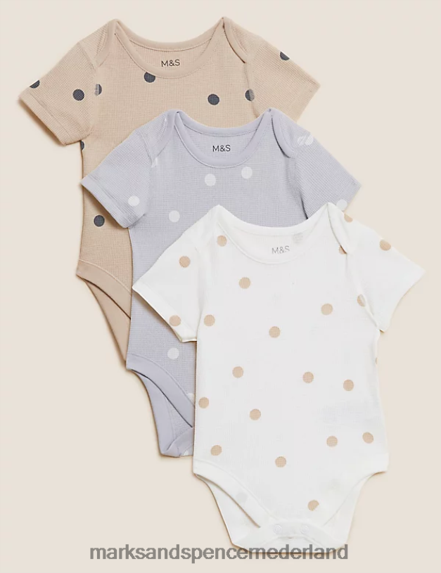 Marks & Spencer Baby 3 stuks puur katoenen bodysuits met stippenprint multi kleding N8VZP7581