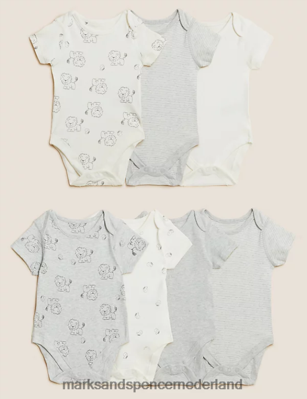 Marks & Spencer Baby 7 stuks puur katoenen bodysuits met leeuwen grijze mix kleding N8VZP7470