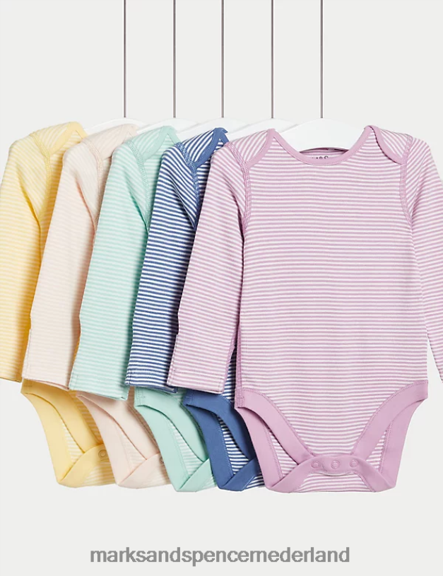 Marks & Spencer Baby Gestreepte bodysuits van puur katoen, 5 stuks multi kleding N8VZP7614