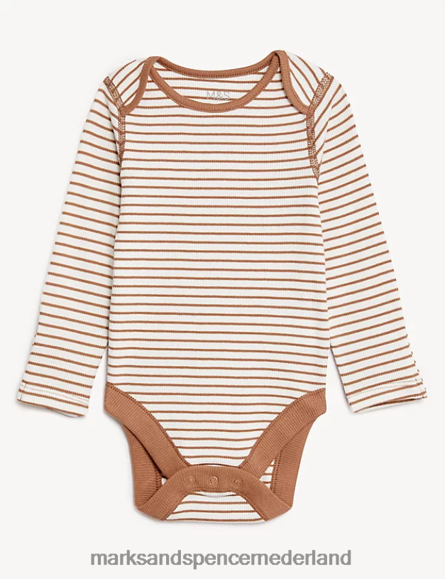 Marks & Spencer Baby katoenrijke gestreepte bodysuit mokka mix kleding N8VZP7527
