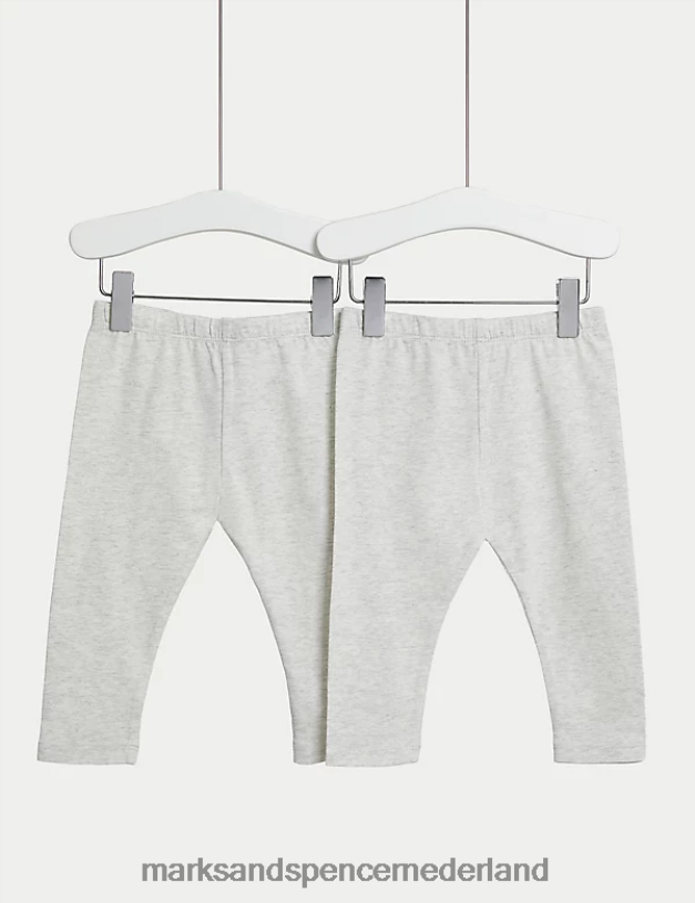 Marks & Spencer Baby 2 stuks katoenrijke leggings grijze mergel kleding N8VZP7890