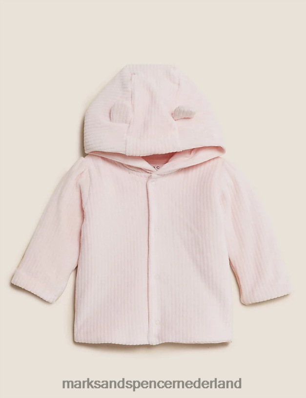 Marks & Spencer Baby Katoenrijk velours jack met capuchon roze kleding N8VZP7637
