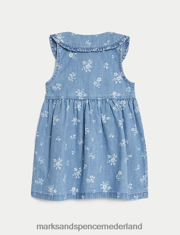 Marks & Spencer Baby bloemenjurk van zuiver katoen lichte denim kleding N8VZP7678