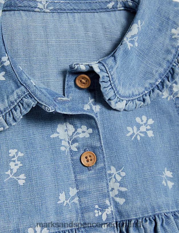 Marks & Spencer Baby bloemenjurk van zuiver katoen lichte denim kleding N8VZP7678