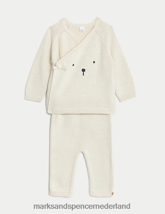 Marks & Spencer Baby 2-delige gebreide berenoutfit van puur katoen witte mix kleding N8VZP7237