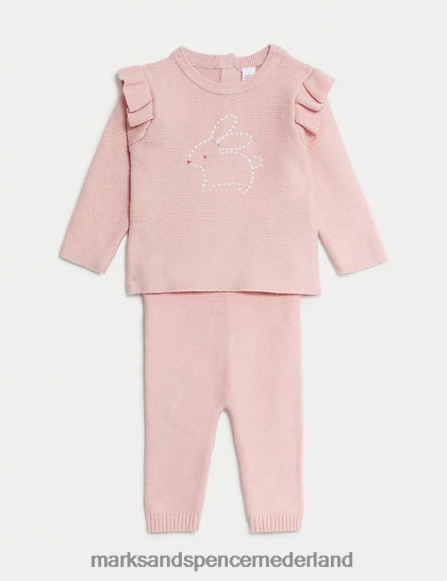 Marks & Spencer Baby 2-delige gebreide konijnenoutfit lichtroze kleding N8VZP7654