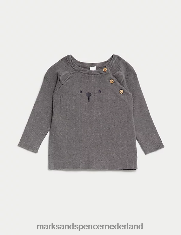 Marks & Spencer Baby 2-delige gebreide outfit met berengezicht midden grijs kleding N8VZP7419
