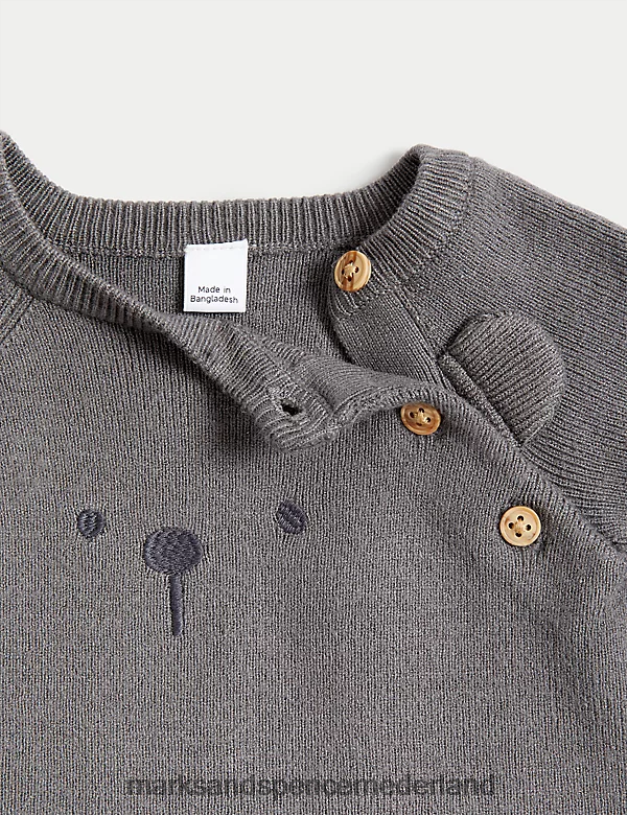 Marks & Spencer Baby 2-delige gebreide outfit met berengezicht midden grijs kleding N8VZP7419