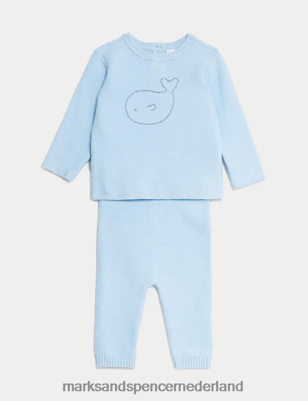 Marks & Spencer Baby 2-delige gebreide walvisoutfit ijsblauw kleding N8VZP7281