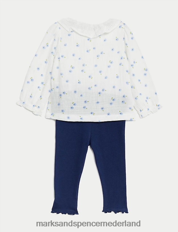 Marks & Spencer Baby 2-delige katoenrijke bloemenoutfit blauw mengsel kleding N8VZP7642