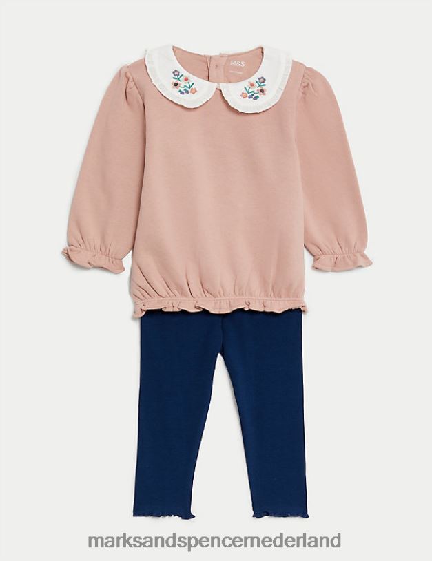 Marks & Spencer Baby 2-delige katoenrijke bloemenoutfit roze mix kleding N8VZP7624