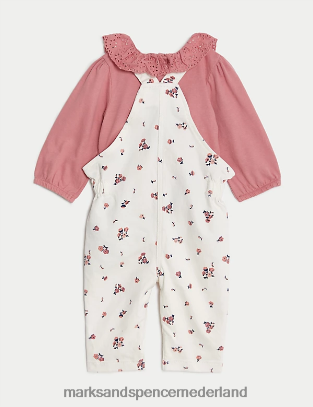 Marks & Spencer Baby 2-delige katoenrijke bloemenoutfit roze mix kleding N8VZP7655