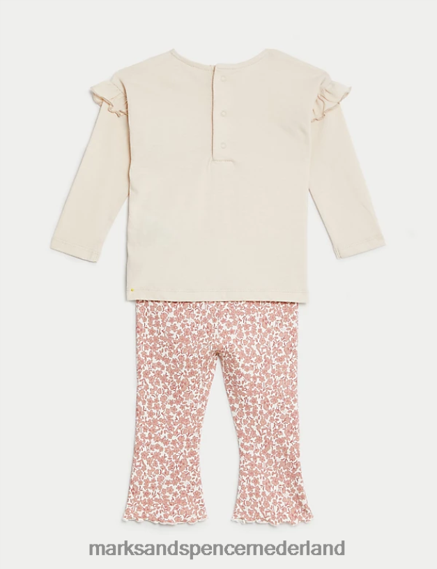 Marks & Spencer Baby 2-delige katoenrijke bloemenoutfit roze mix kleding N8VZP7658