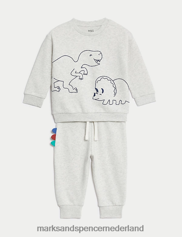 Marks & Spencer Baby 2-delige katoenrijke dinosaurusoutfit grijze mergel kleding N8VZP7274