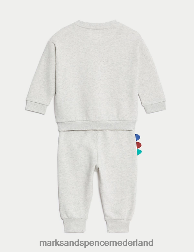 Marks & Spencer Baby 2-delige katoenrijke dinosaurusoutfit grijze mergel kleding N8VZP7274