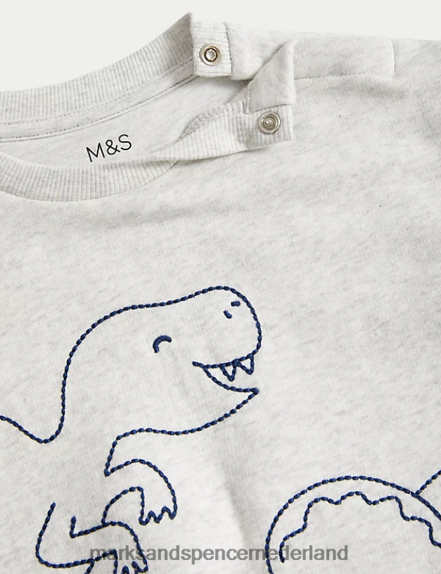Marks & Spencer Baby 2-delige katoenrijke dinosaurusoutfit grijze mergel kleding N8VZP7274