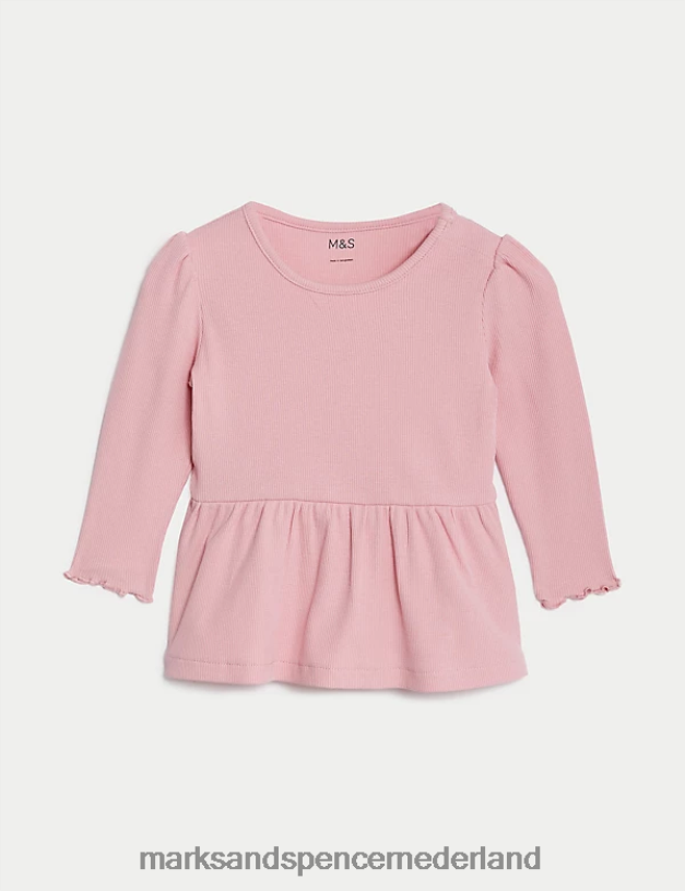 Marks & Spencer Baby 2-delige katoenrijke geribbelde top- en onderkant-outfit roze kleding N8VZP7863