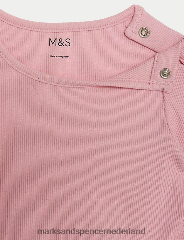 Marks & Spencer Baby 2-delige katoenrijke geribbelde top- en onderkant-outfit roze kleding N8VZP7863