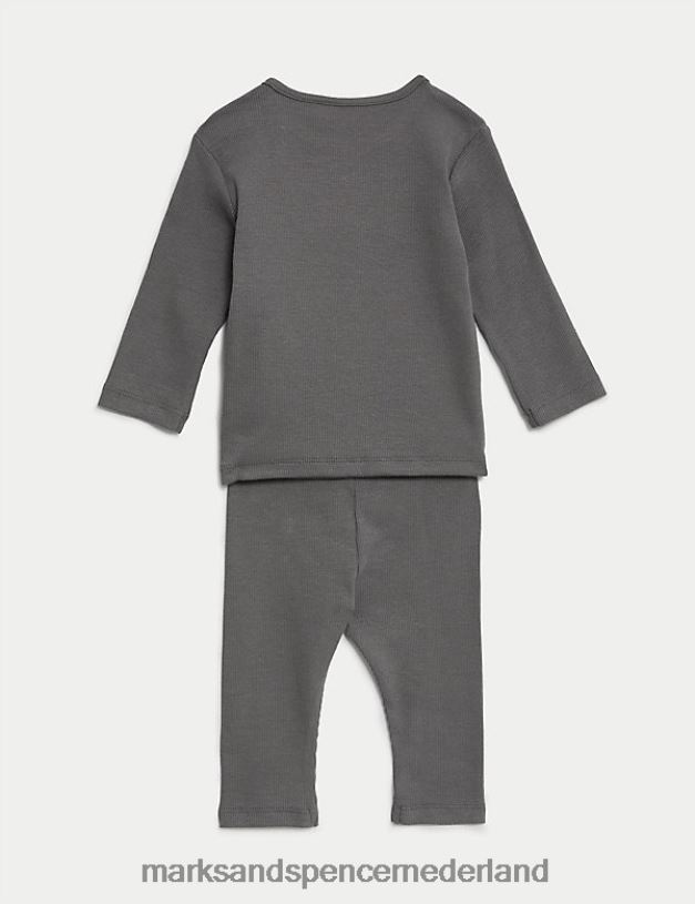 Marks & Spencer Baby 2-delige katoenrijke olifantenoutfit middelgrijs kleding N8VZP7447