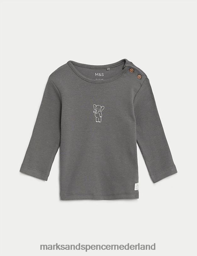 Marks & Spencer Baby 2-delige katoenrijke olifantenoutfit middelgrijs kleding N8VZP7447
