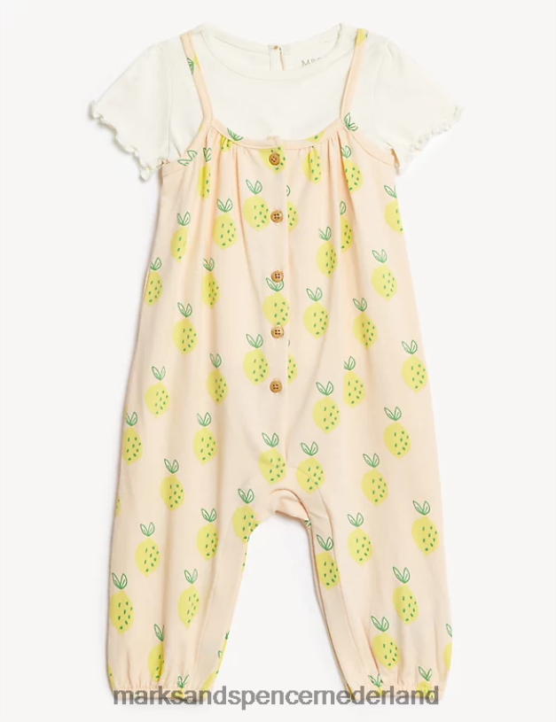 Marks & Spencer Baby 2-delige katoenrijke outfit met citroenprint lichte perzik kleding N8VZP7766