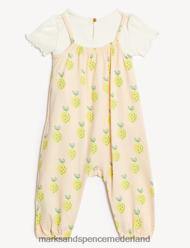Marks & Spencer Baby 2-delige katoenrijke outfit met citroenprint lichte perzik kleding N8VZP7766