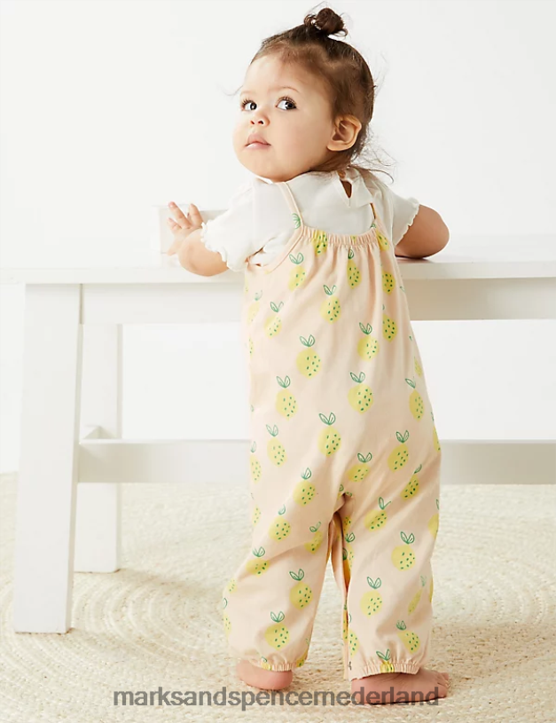 Marks & Spencer Baby 2-delige katoenrijke outfit met citroenprint lichte perzik kleding N8VZP7766