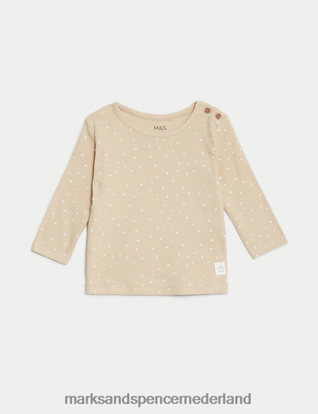 Marks & Spencer Baby 2-delige katoenrijke outfit met stippen donkere amandel kleding N8VZP7335