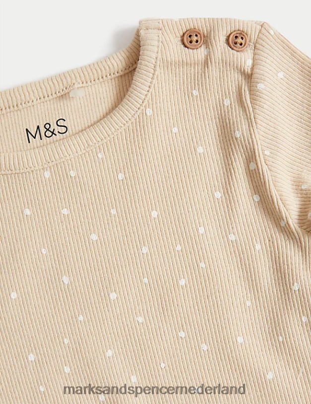Marks & Spencer Baby 2-delige katoenrijke outfit met stippen donkere amandel kleding N8VZP7335