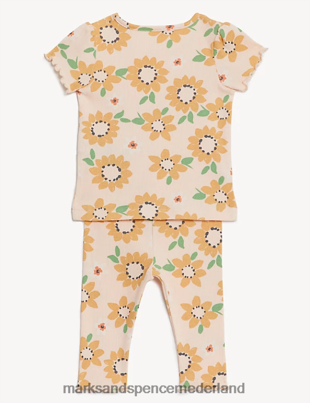 Marks & Spencer Baby 2-delige katoenrijke zonnebloemoutfit perzik mix kleding N8VZP7699