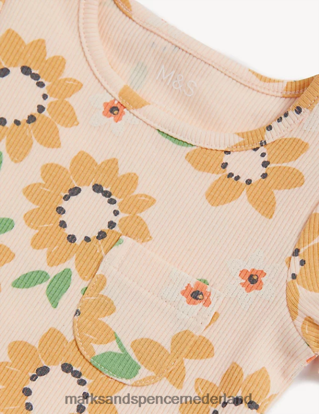 Marks & Spencer Baby 2-delige katoenrijke zonnebloemoutfit perzik mix kleding N8VZP7699