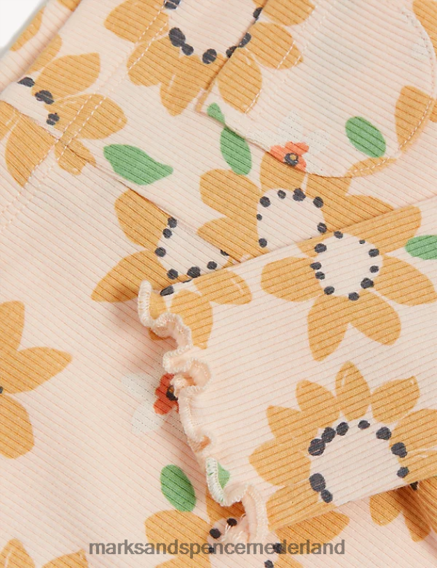 Marks & Spencer Baby 2-delige katoenrijke zonnebloemoutfit perzik mix kleding N8VZP7699