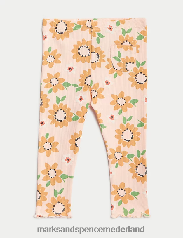 Marks & Spencer Baby 2-delige katoenrijke zonnebloemoutfit perzik mix kleding N8VZP7726