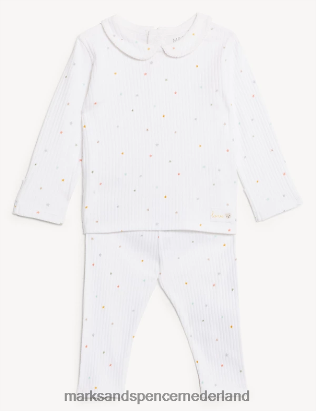Marks & Spencer Baby 2-delige kraagoutfit van puur katoen ivoor mix kleding N8VZP7439