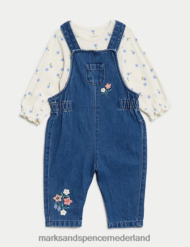 Marks & Spencer Baby 2-delige outfit met bloemenprint van puur katoen denimmix kleding N8VZP7690