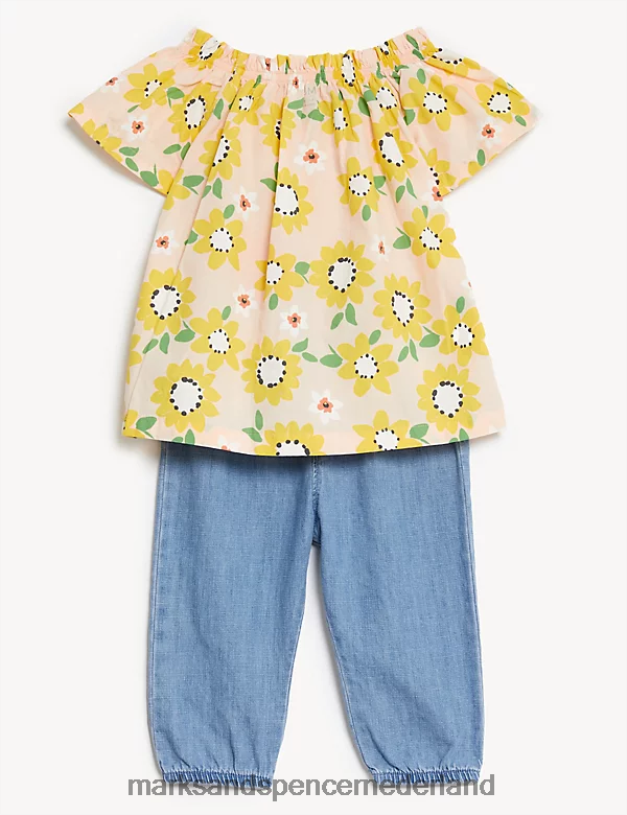 Marks & Spencer Baby 2-delige outfit met bloemenprint van puur katoen perzik kleding N8VZP7754