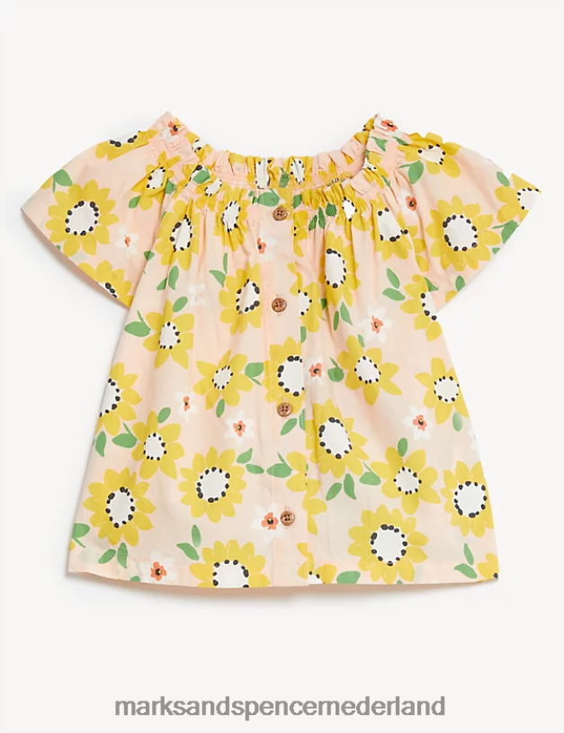 Marks & Spencer Baby 2-delige outfit met bloemenprint van puur katoen perzik kleding N8VZP7754
